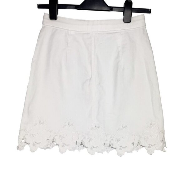 CLUB MONACO Vidya Denim Feminine White Floral Hem Retro-buttons Skirt Size 00 - Picture 4 of 8